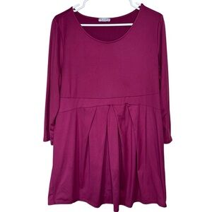 LaClef Burgundy Relaxed Pleated Tunic 3/4 Sleeve